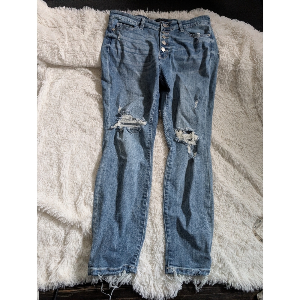 Judy Blue Distressed Destroyed Boyfriend Fit Denim Blue Jeans Size 11/30
